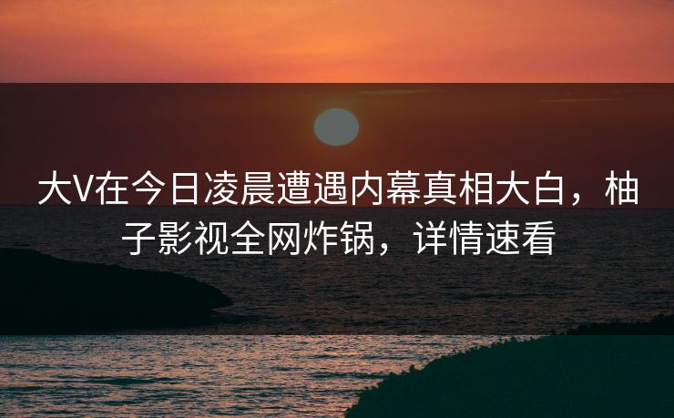 大V在今日凌晨遭遇内幕真相大白，柚子影视全网炸锅，详情速看
